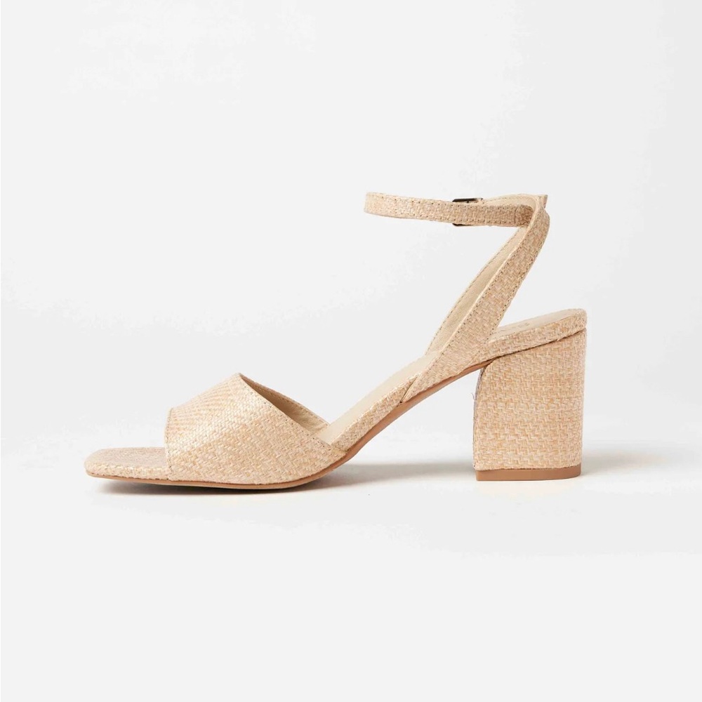 NWOT Seychelles Anthropologie Raffia Blush Tan Block Heel Sandal Size 8.5 - Picture 4 of 12